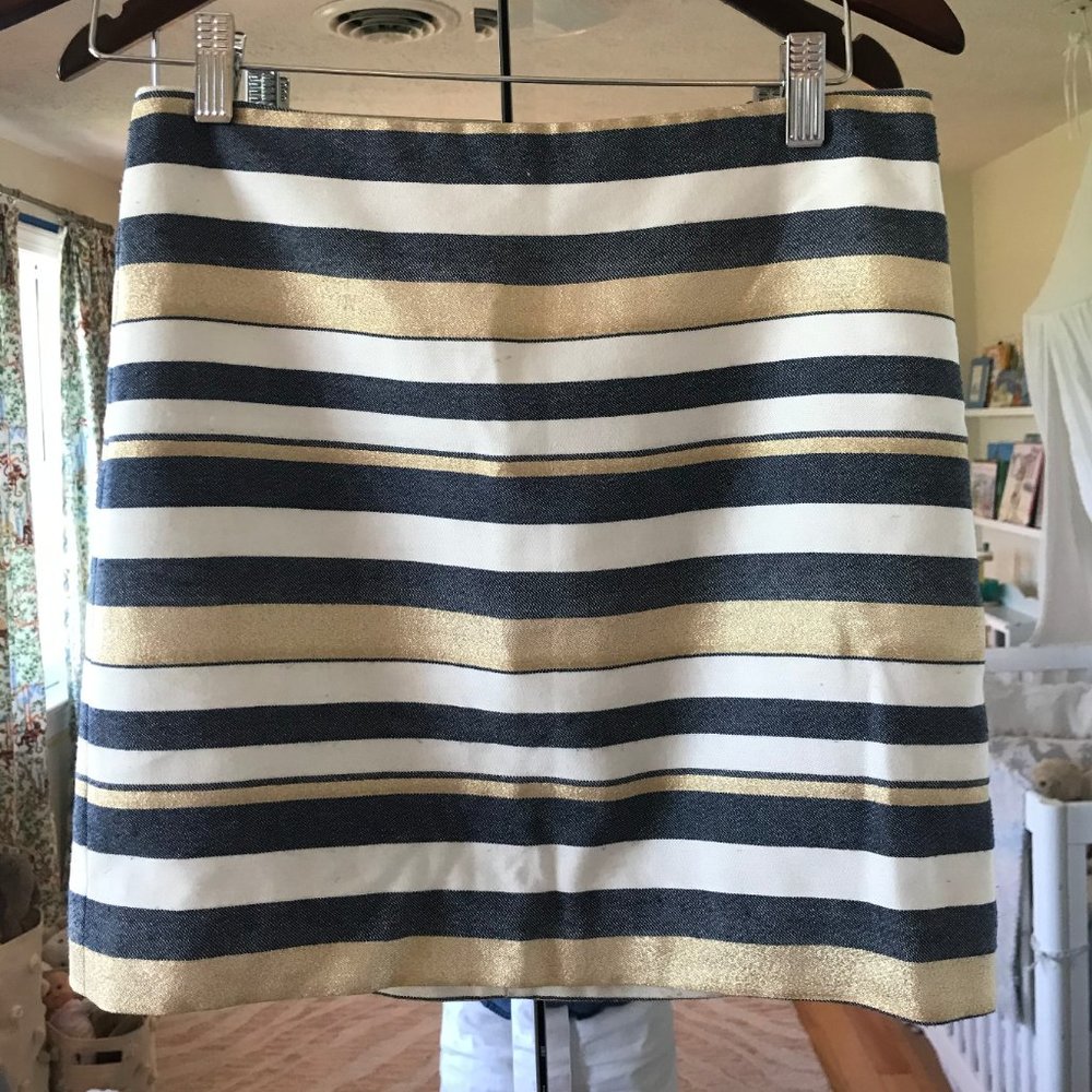 J Crew Striped Gold Chambray Skirt Size 0